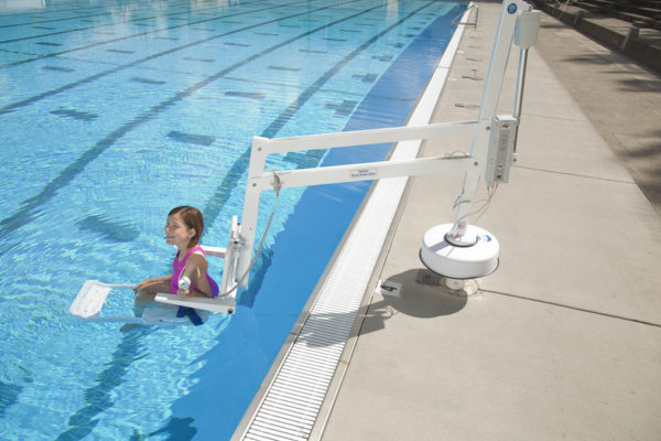Child using Semi Portable Pool Lift